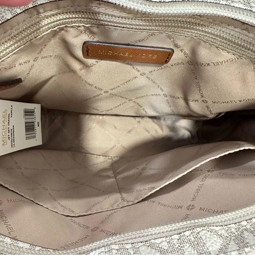 Michael Kors White Logo Crossbody with Brown Strap